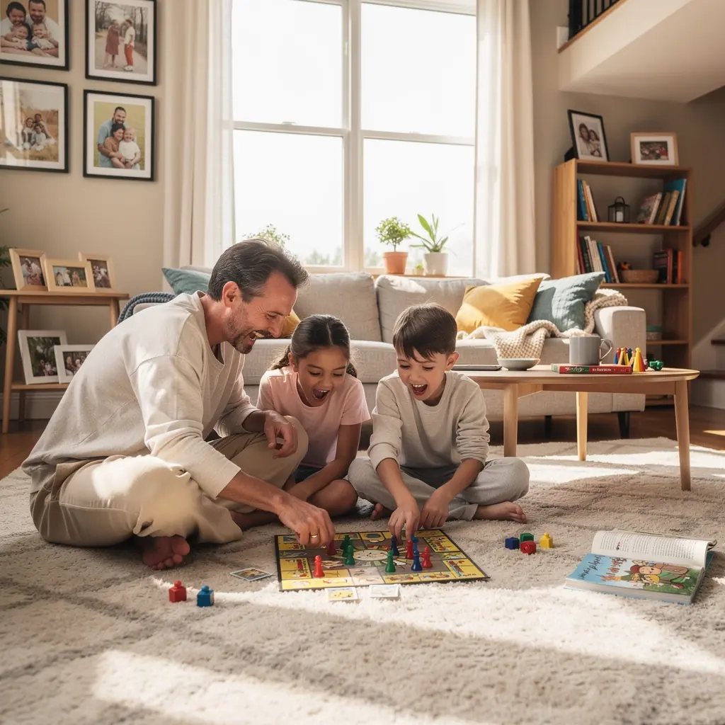 Экстерьер двухэтажного дома с зелеными насаждениями вокруг.